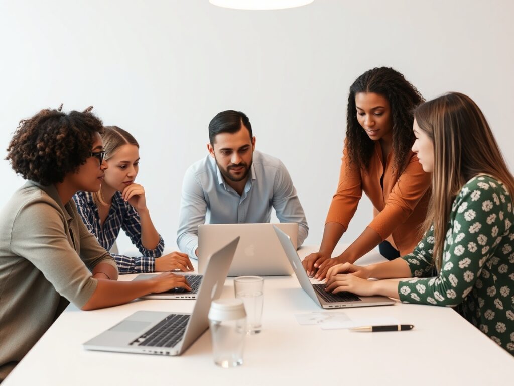 Grupa informatyków pracuje przy komputerach